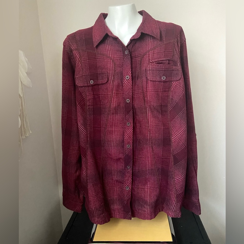 Columbia Women’s Red Flannel Button Down Shirt Casual Fit Size 1X